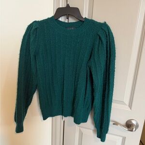 Ann Taylor Teal Green Crewneck Sweater with Puff Shoulders